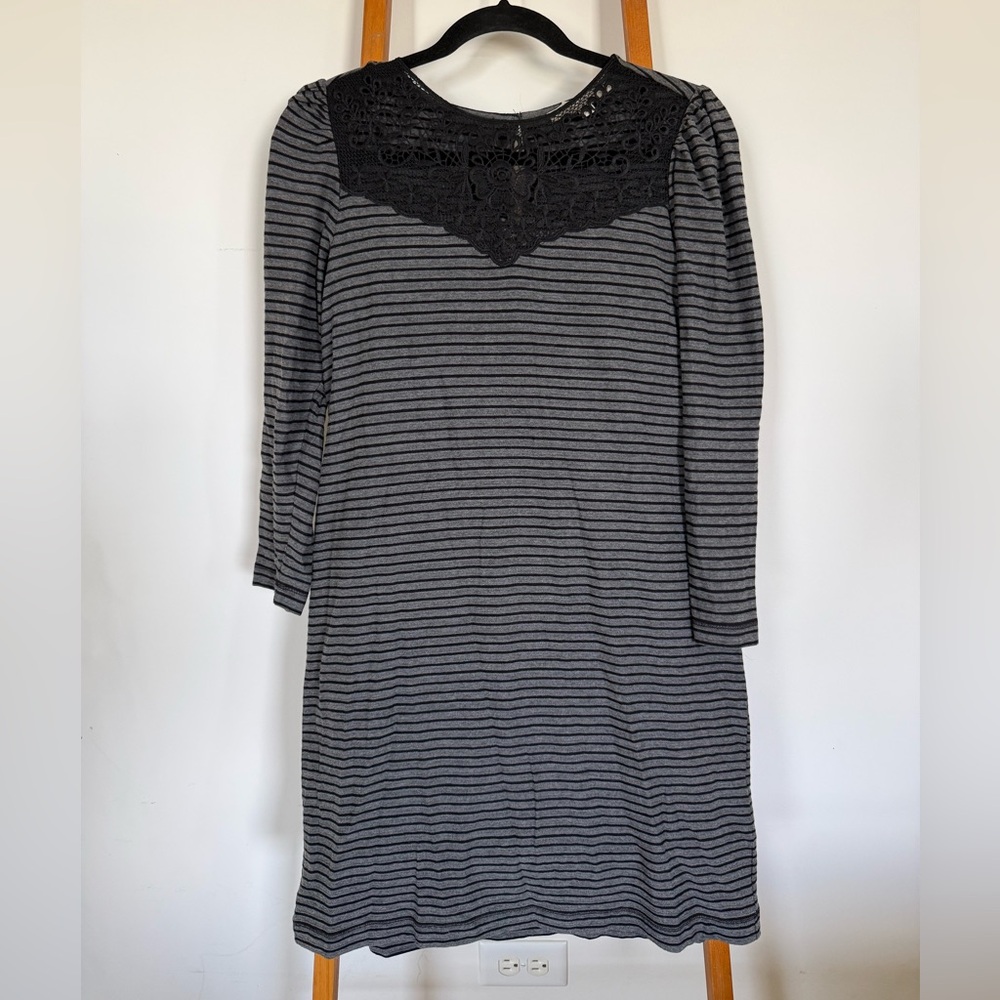 LOFT Charcoal Lace stripped knit dress
